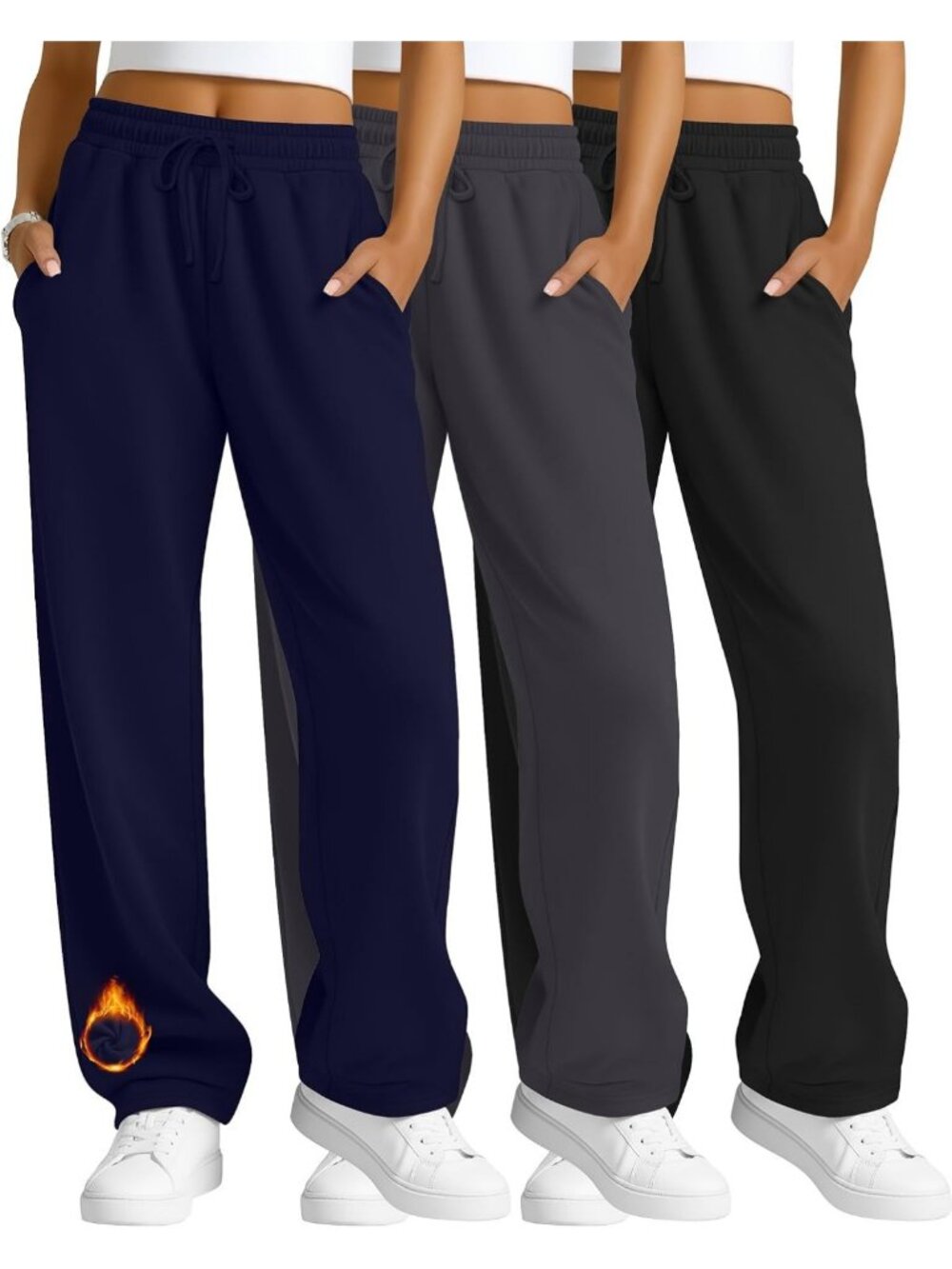 Cozy 3-Pack Women's Fleece Thermal Wide Leg Sweatpants for Ultimate Comfort